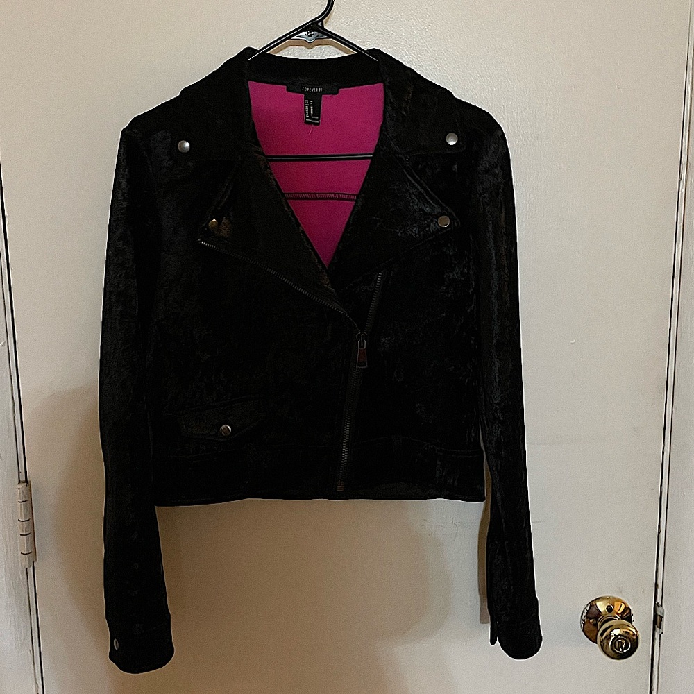 Black Velvet Forever 21 Cropped Moto Jacket